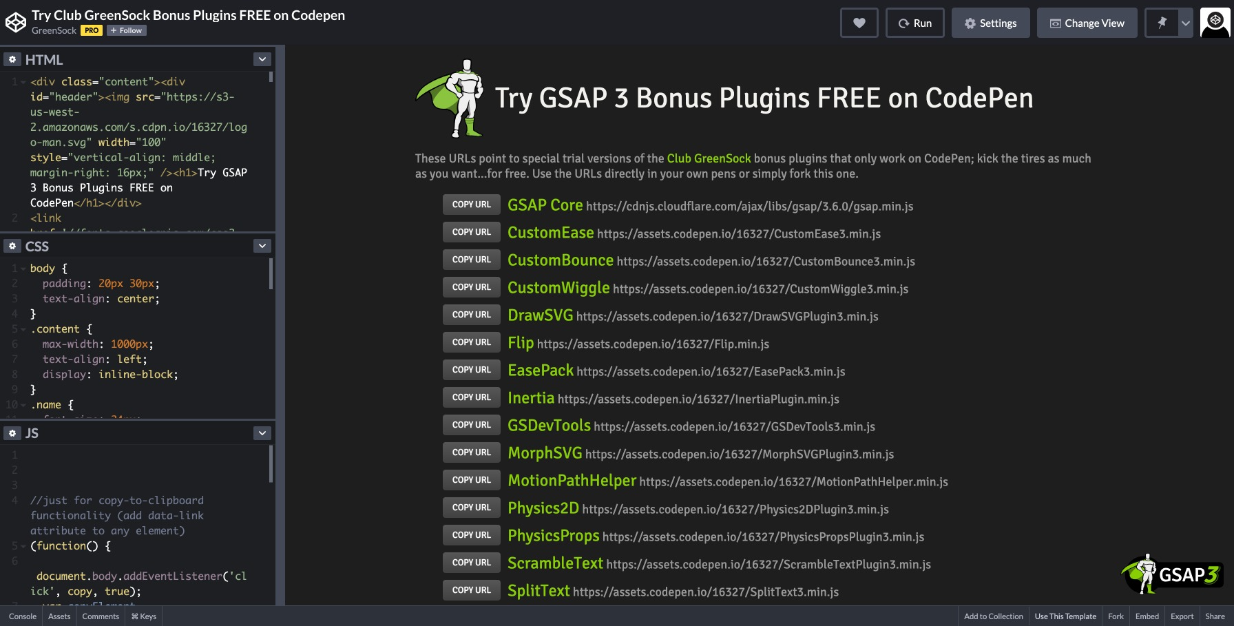 CodePen for GSAP 3 Bonus Plugins
