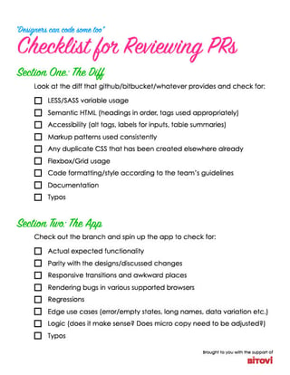 Screenshot of the PR Checklist