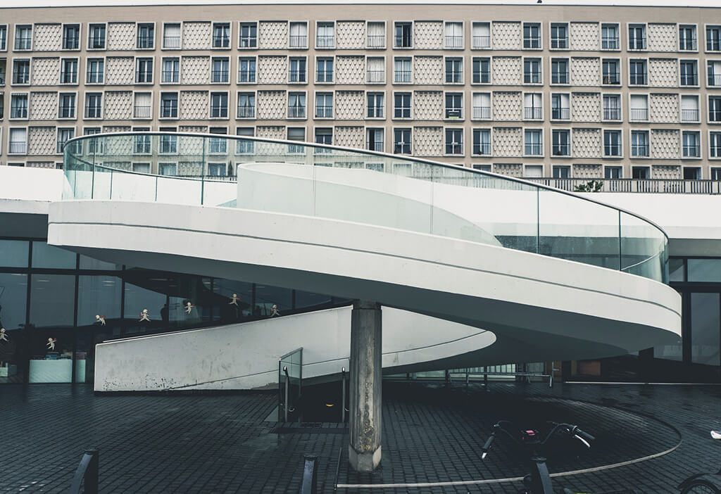 A spiraling circular ramp is both beautiful and functional for many types of users 