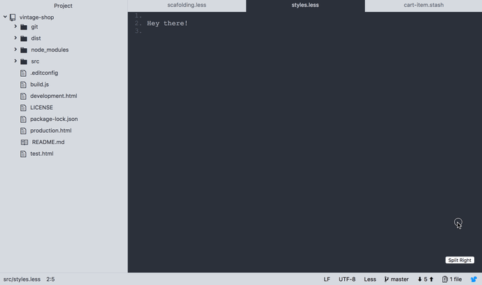 Animation showing the editor area switching between 1 and 2 columns 