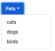 dropdown showing list of pets: cats, dogs, and birds