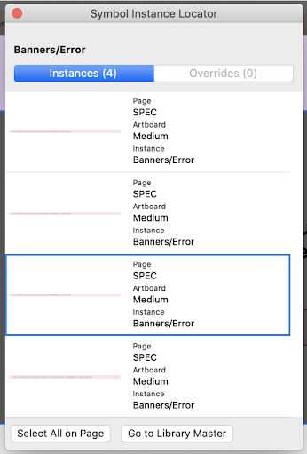 Symbol Instance Locator results for Banner symbol