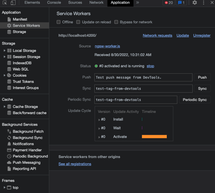 test service workers using ng serve with service worker support