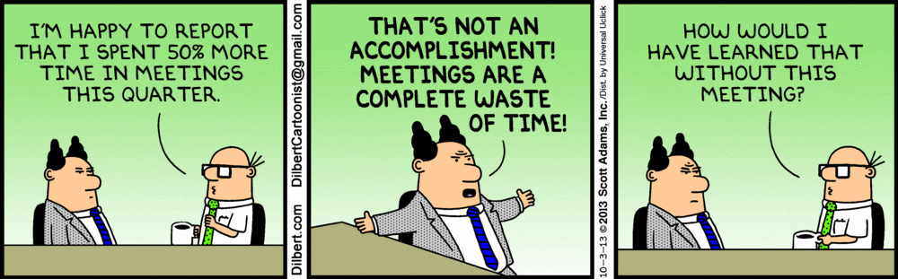 Image of a Dilbert cartoon about meetings