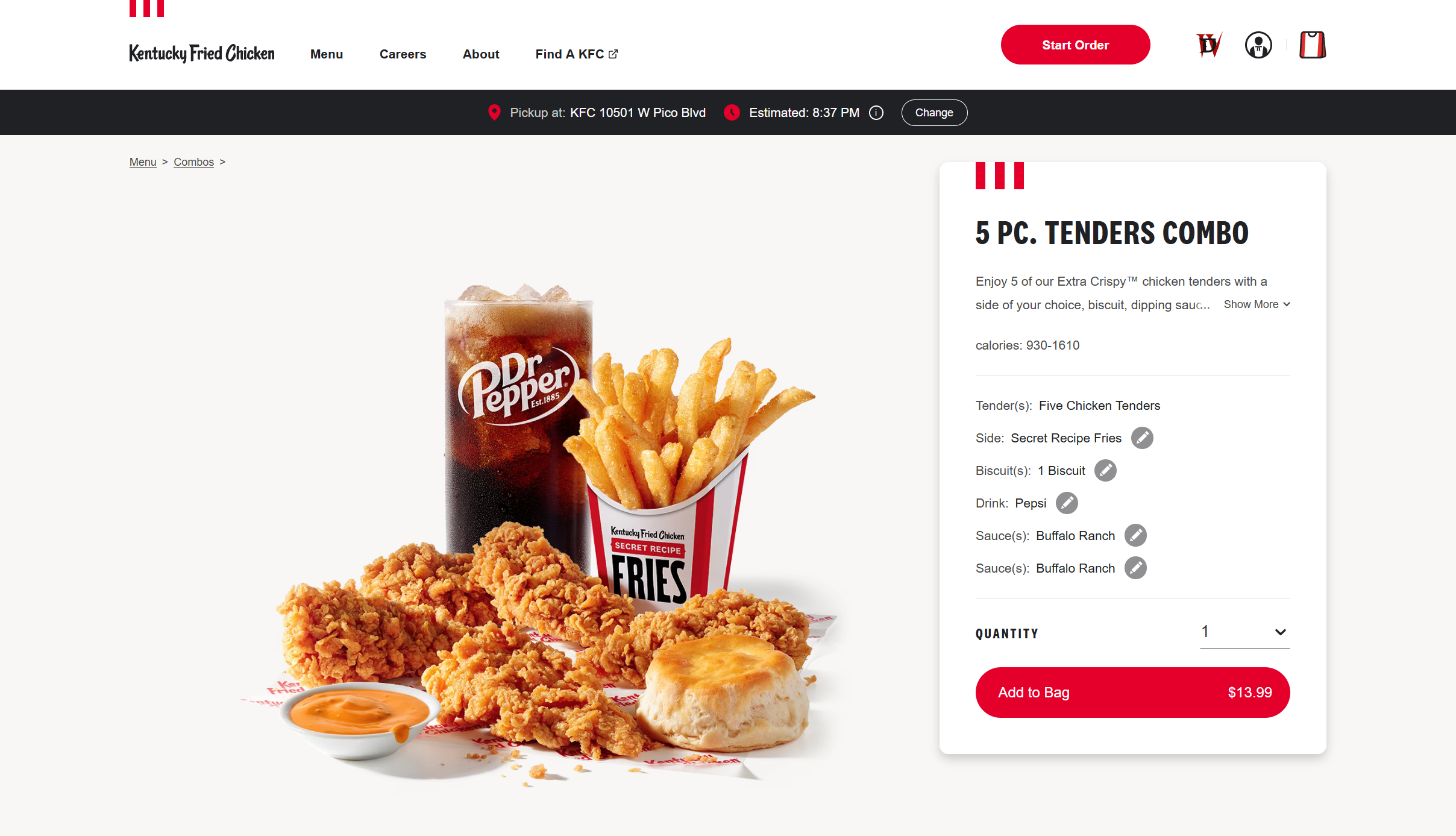 KFC ordering interface