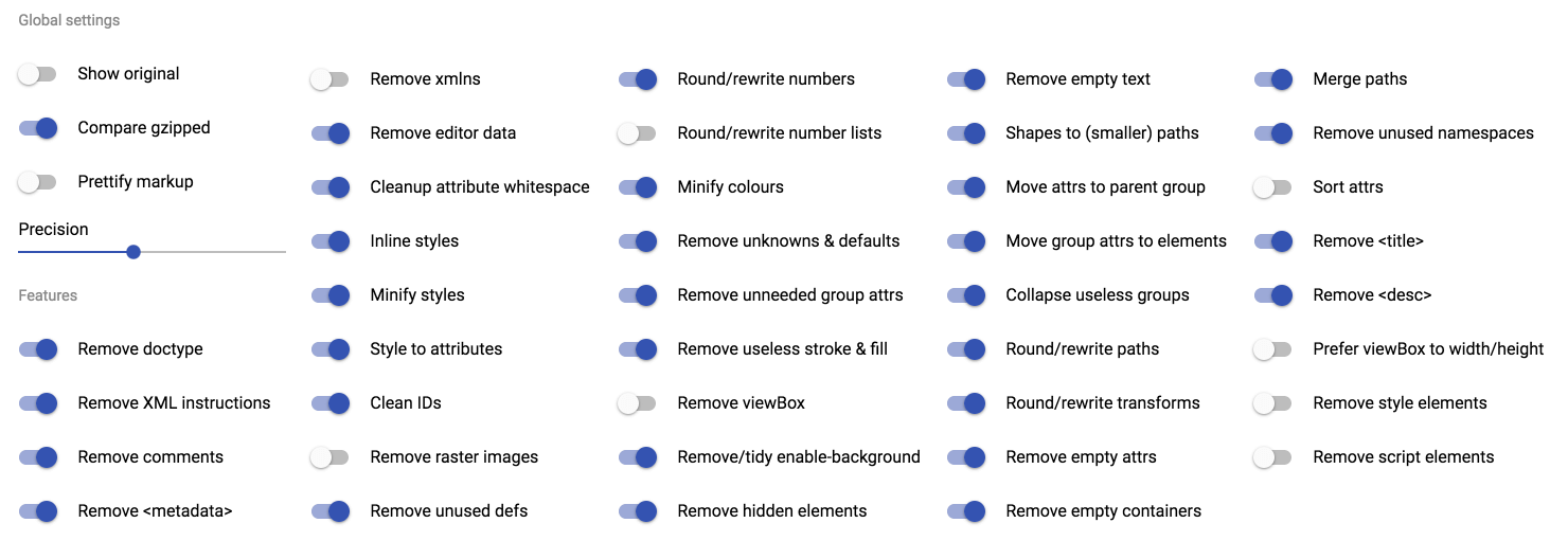 My settings for Jake Archibald's SVG OMG optimizer