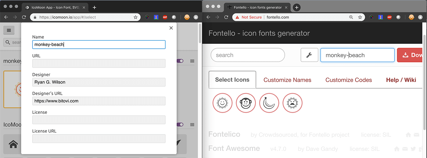 Create a typeface name and fill out all meta data