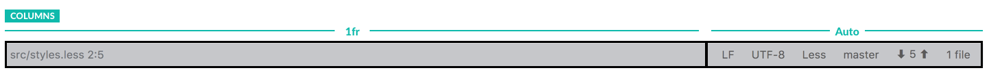 A wireframe of the footer showing a left column width of 1fr and a right column width of auto 