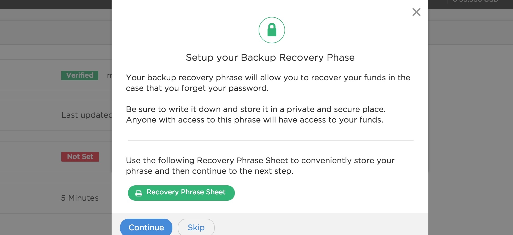 Backup Recovery Phrase