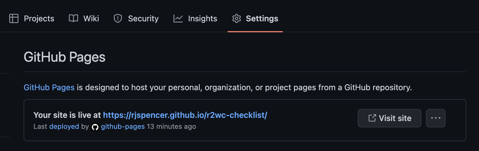 image showing github settings. How to Create a Web Component with Create React App