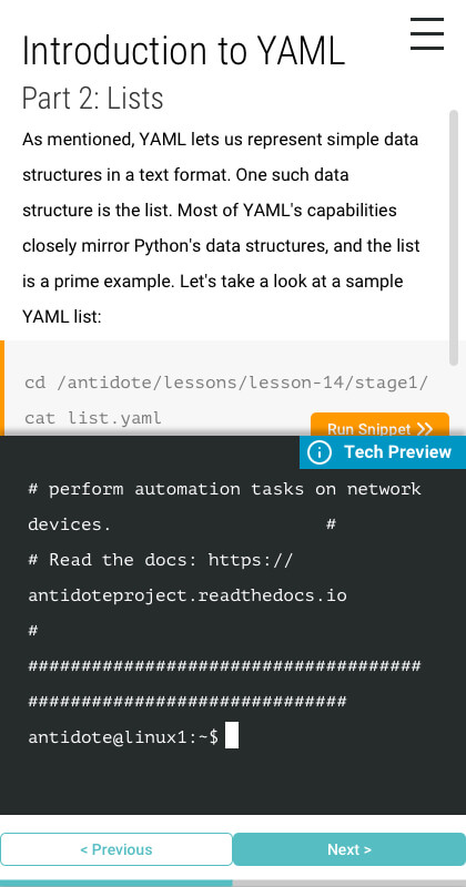 Mobile view for Part 2 of the Introduction to YAML online class