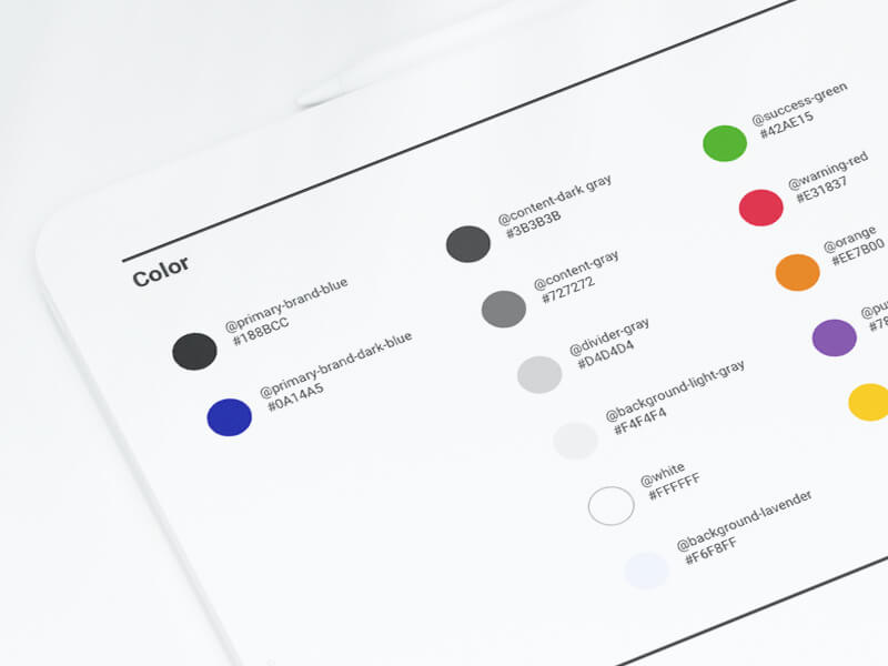 Color palette section of a style guide