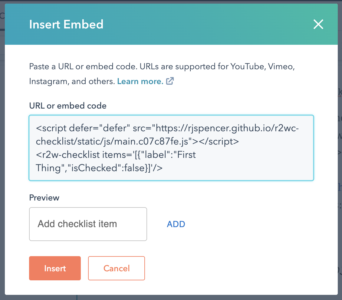 insert embed component. How to Create a Web Component with Create React App